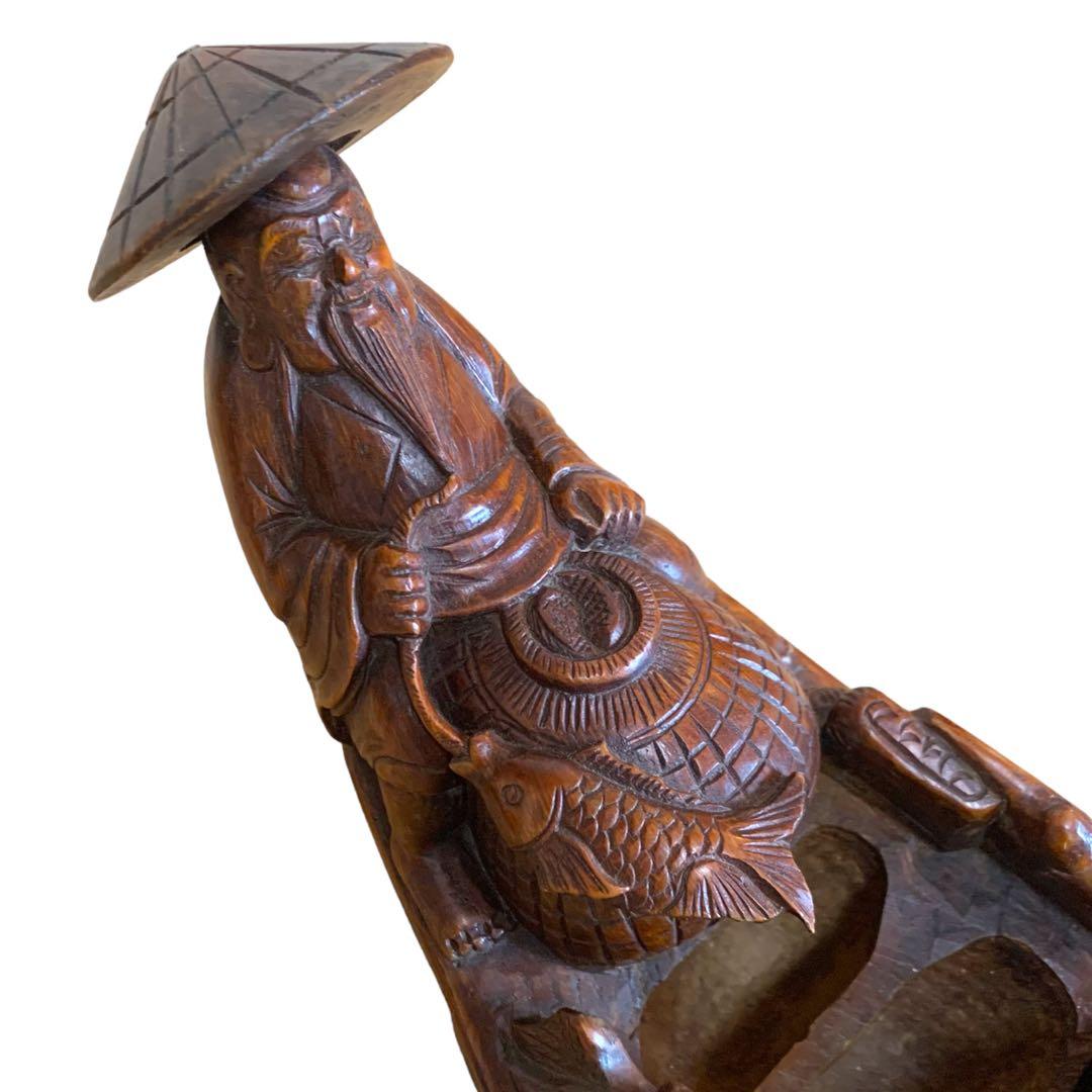 管理番号❀M169◻️⊶希少レア1点物⭐︎ 老子 木舟 竹 木彫り 漁師 大漁