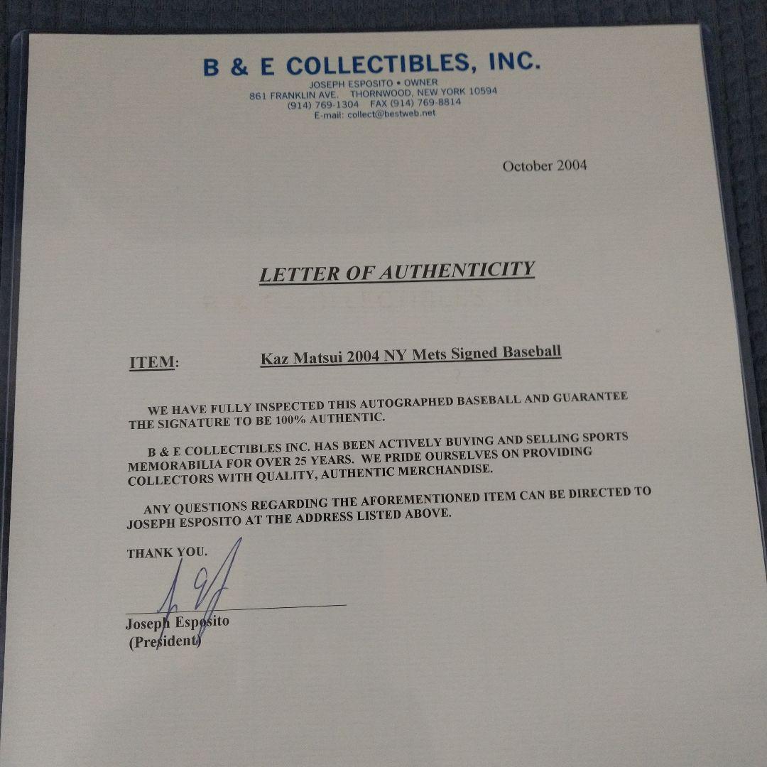 値下げ＊鑑定書付 元NYメッツ 松井稼頭央  2004年直筆サインボール MLB