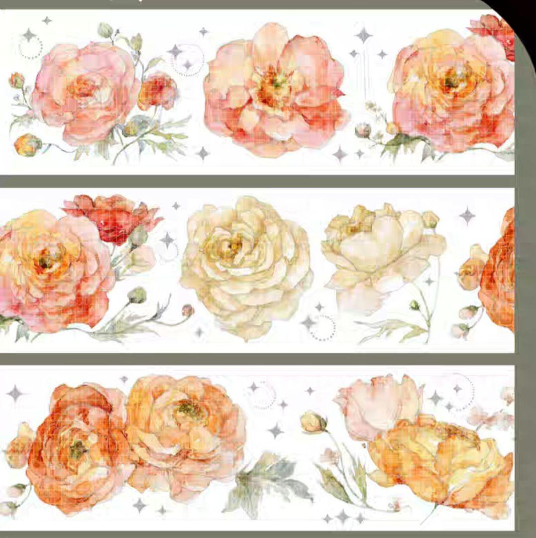 巻売 467★ 海外 マスキングテープ マステ PET 装飾 花 銀ホロ