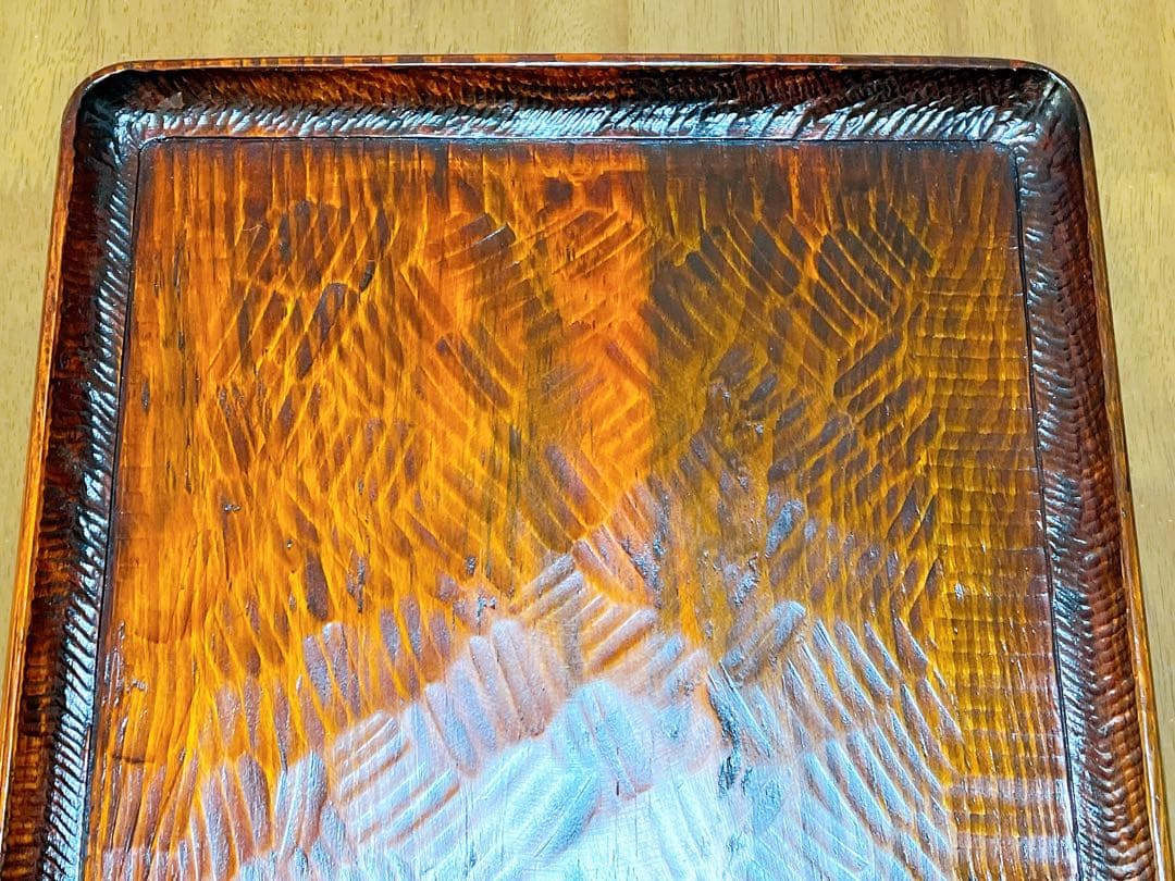 時代物 お膳 讃岐彫り 正方形 お盆 アンティーク 漆器 トレー 木彫り ３枚組