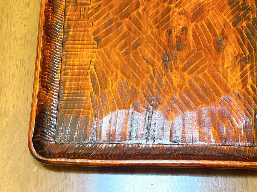 時代物 お膳 讃岐彫り 正方形 お盆 アンティーク 漆器 トレー 木彫り ３枚組