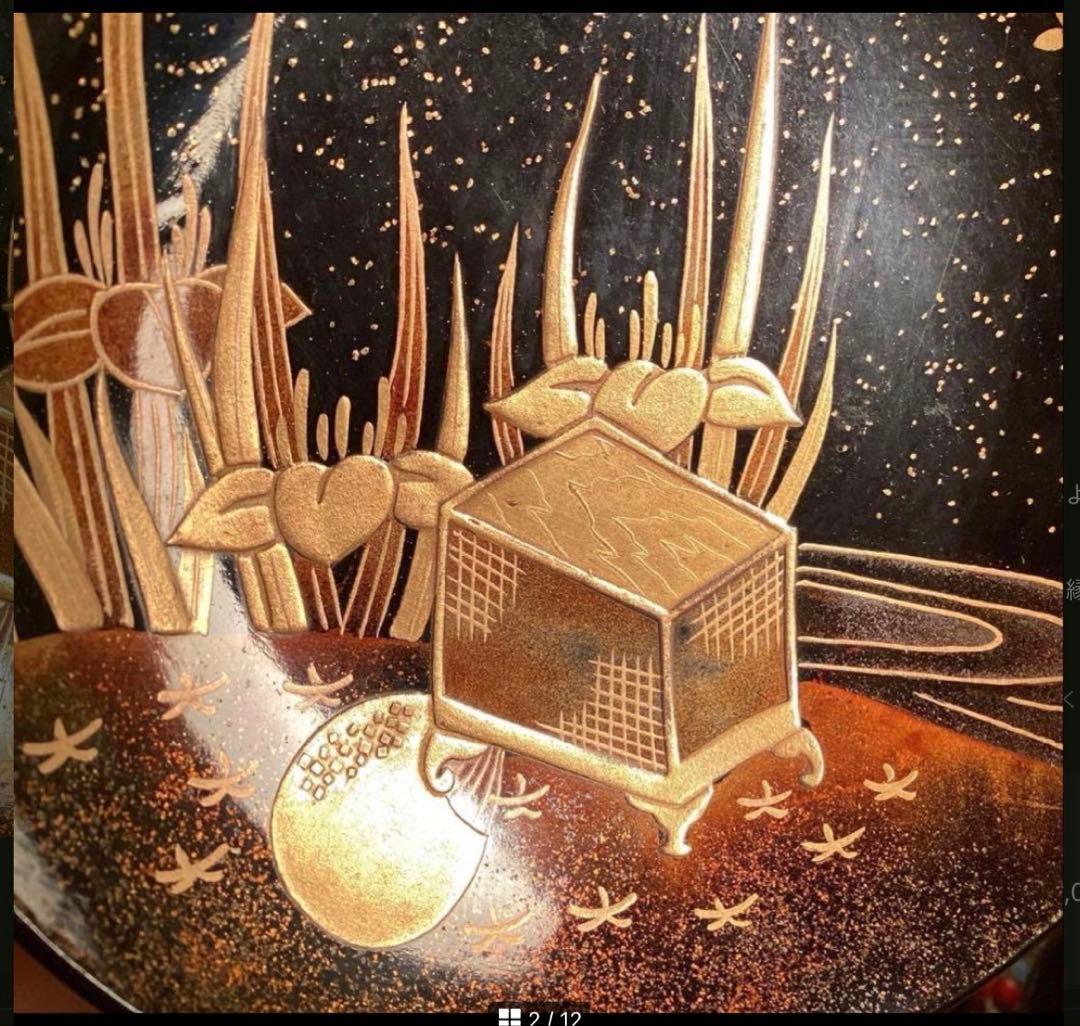 A1061 木製輪島塗　懐石道具　衝羽根に流水菖蒲　蒔絵　2客