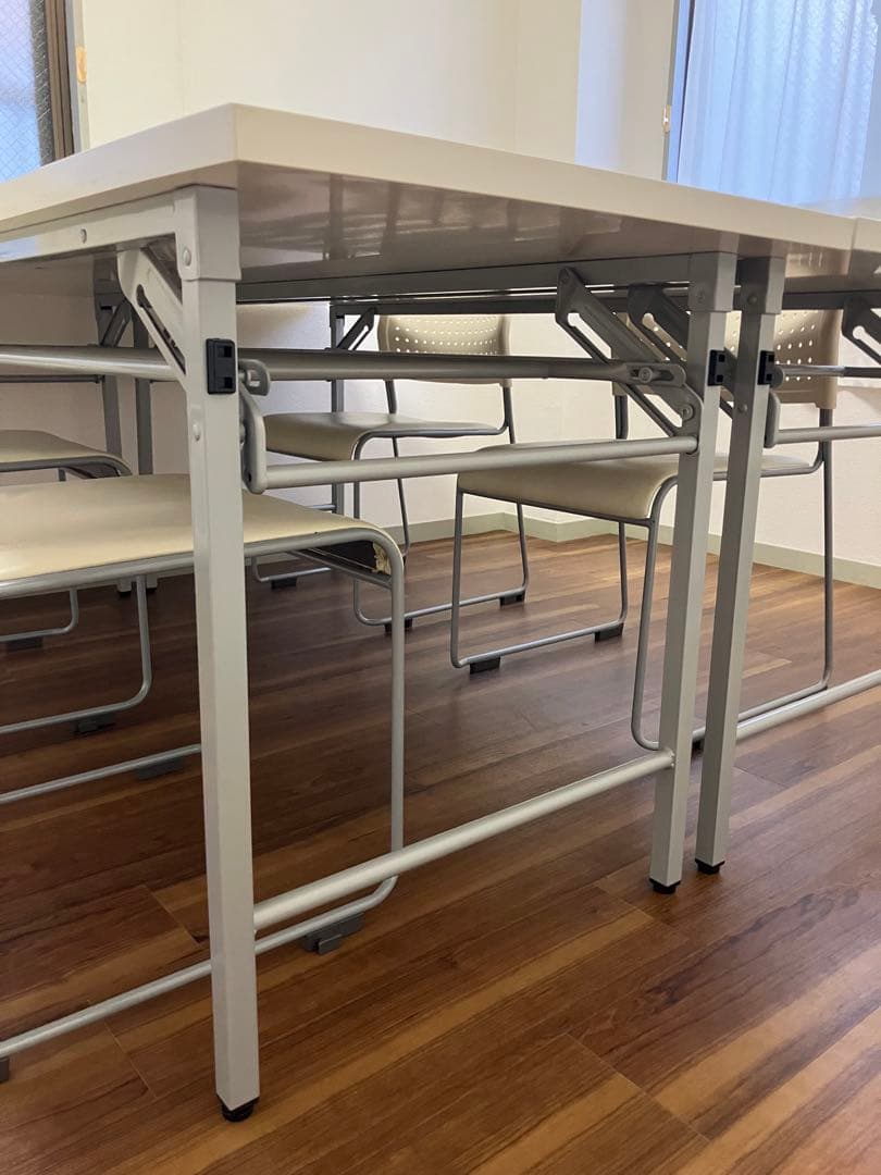 アイリスチトセ 折りたたみテーブル 棚付き 2台セット アイボリー オフィス