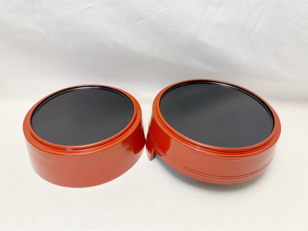 未使用 茶道具 漆専堂造 木製朱塗 桶形二段重 内黒 木工芸 共箱