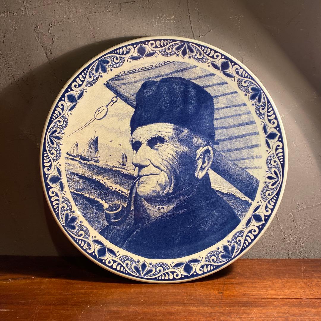 オランダ デルフト焼き 39.5cm壁掛け飾り皿 ヴィンテージ アート