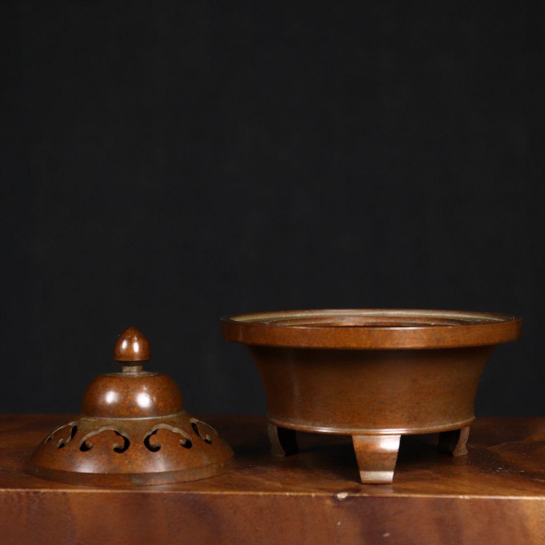 銅器 蘇工 如意三足香炉 宣徳炉線香盤 禅意茶道香炉 装飾品 工芸品 置物