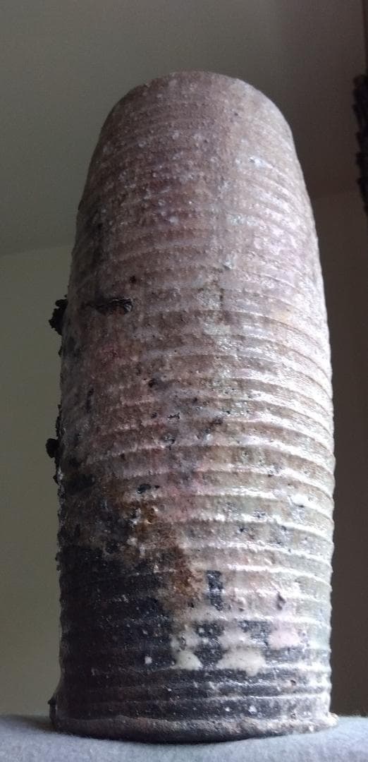 越前焼　白越不朝　塩越窯　自然灰釉究極美迸る逸品 還元窯変美筒状花器 No:12