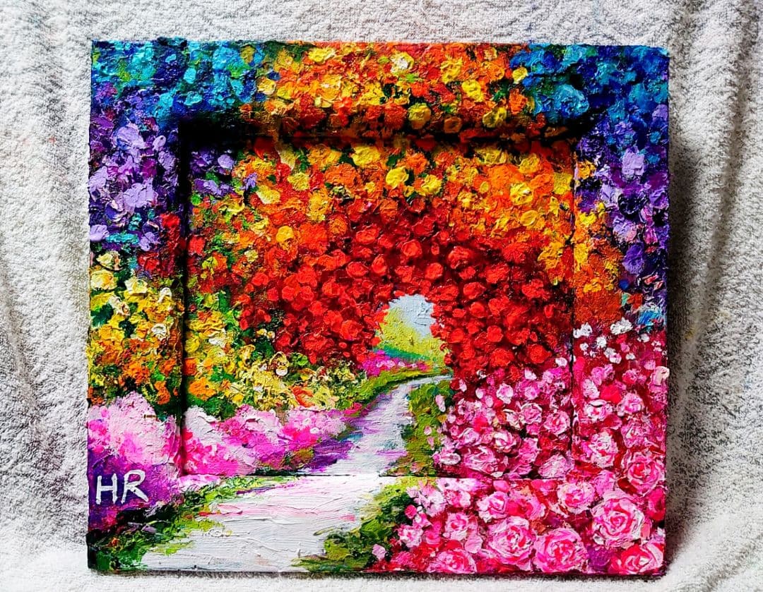 油絵 絵画【白と黄色花】