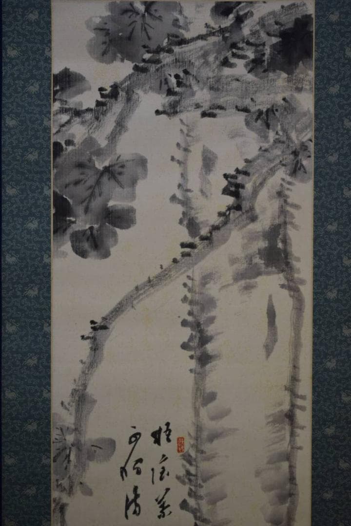 真作/田中柏陰/青桐画賛/桐共箱付/布袋屋掛軸HE-529