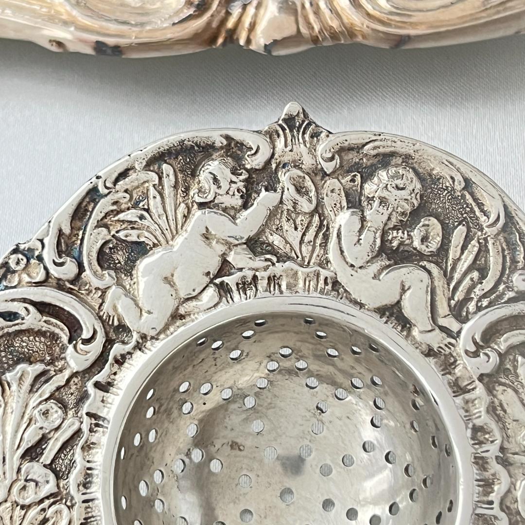 【ドイツ】 天使とチェラブのティーストレナー【純銀】11cm 42g