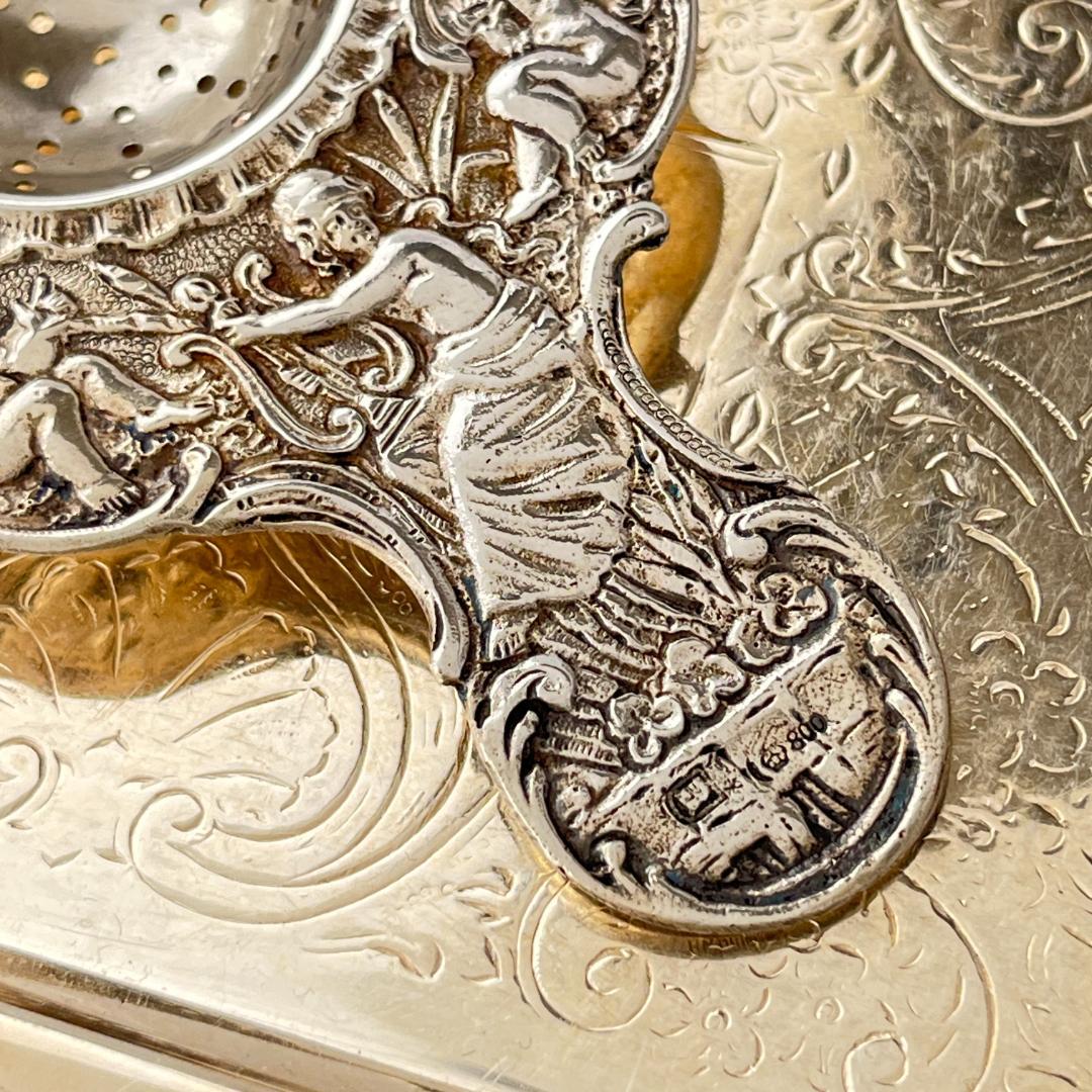 【ドイツ】 天使とチェラブのティーストレナー【純銀】11cm 42g