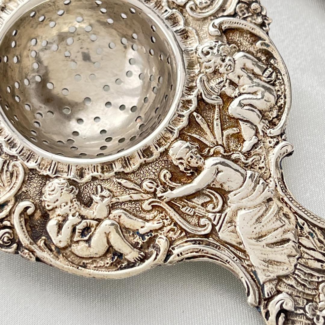 【ドイツ】 天使とチェラブのティーストレナー【純銀】11cm 42g