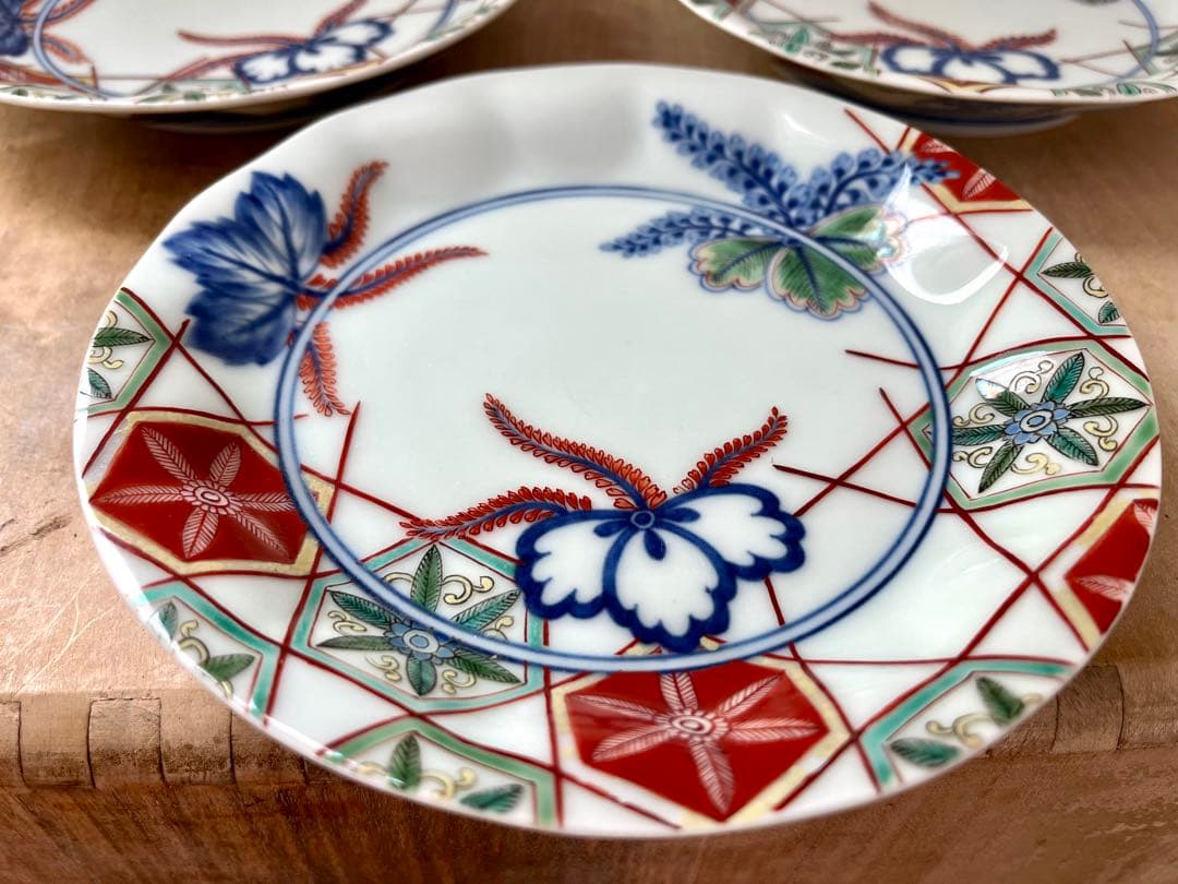 人間国宝　十三代　今泉今右衛門　皿三枚　錦桐絵