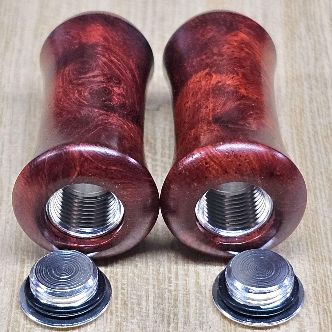 「本花梨瘤(特紅)2個セット」手作り木製ウッドハンドルノブ／シマノA、ダイワS