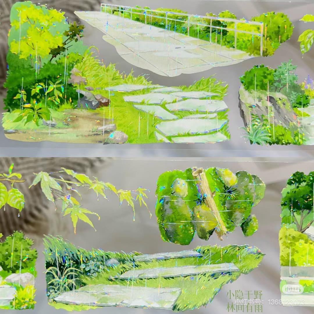 【8716】海外　マステ　3/5/巻売り　貝殻光マスキングテープ　雨　公園　道路