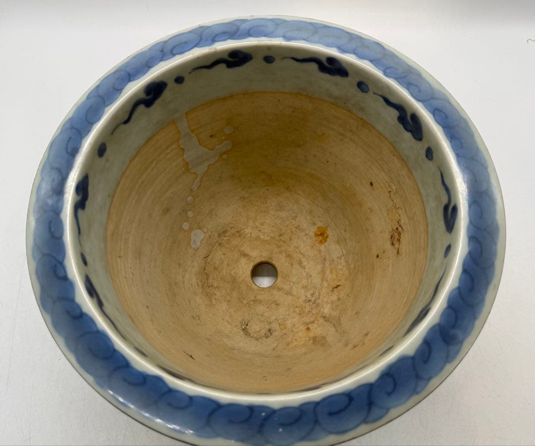 古染　染付　植木鉢　花卉紋　アンティーク　送料込み260129