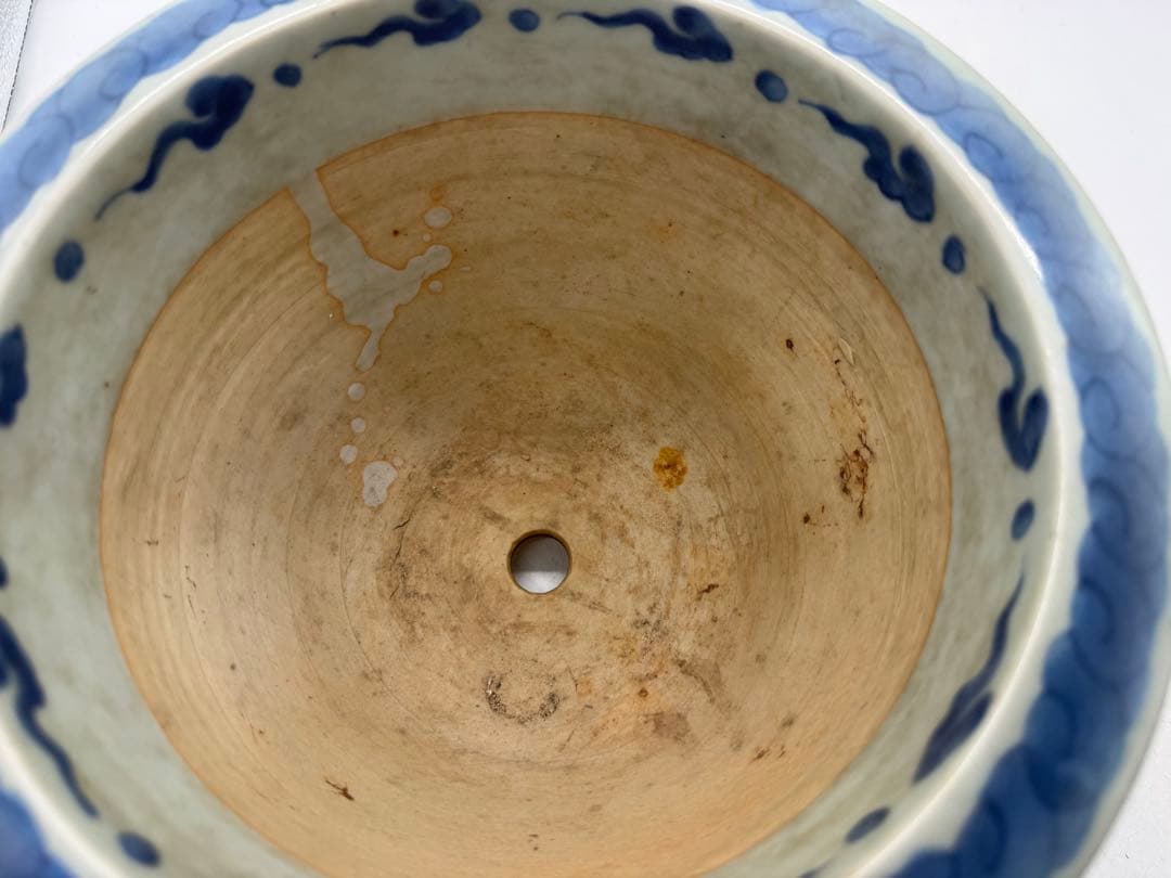 古染　染付　植木鉢　花卉紋　アンティーク　送料込み260129