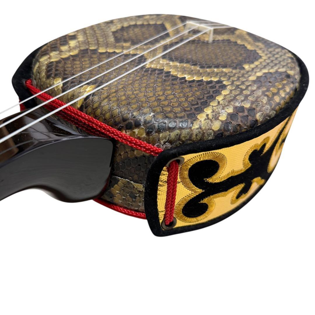 【美品フルセット】沖縄三味線 蛇本皮 強化張り ZENONケース付 119-3