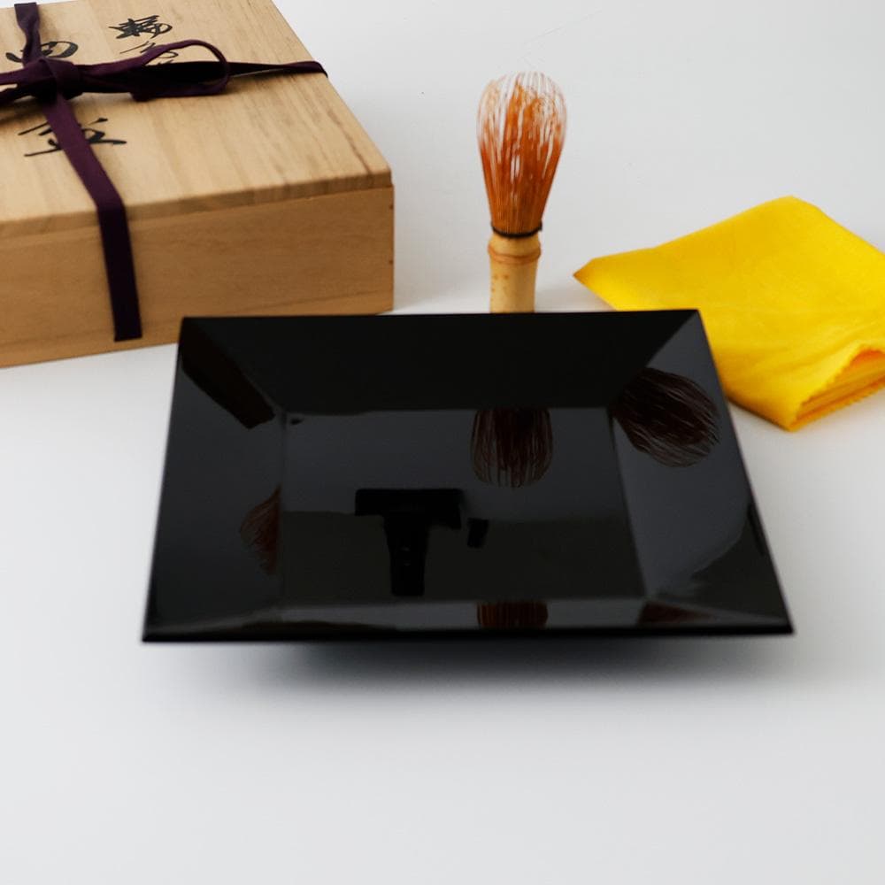 T　 輪島塗　山元清巧堂造　四方盆　茶道具　木製　漆塗　共箱　菓子盆　正月盆