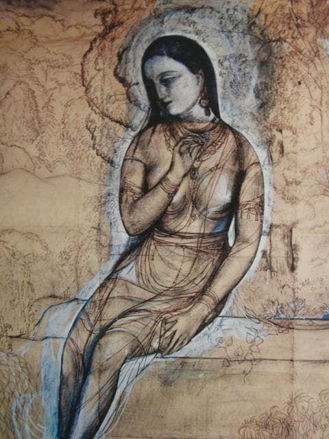 村上華岳、【裸婦下絵】、希少な画集画、新品高級額・額装付、状態良好