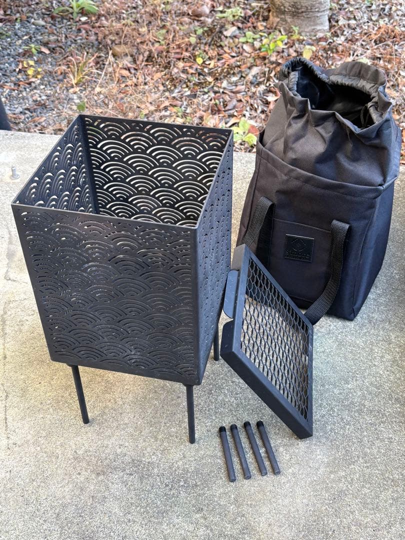 S'more(スモア) 焚き火台 四面焚火台＆天板＆収納袋3点セット (青海波)