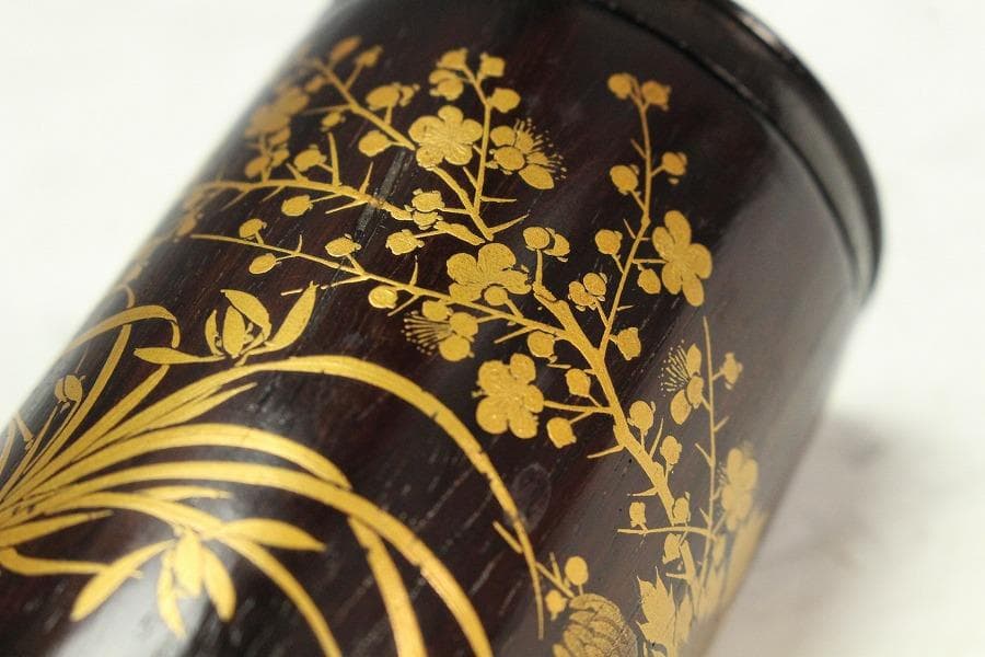 茶道具 紫檀 草花蒔絵 茶入 美品(K-BB517)