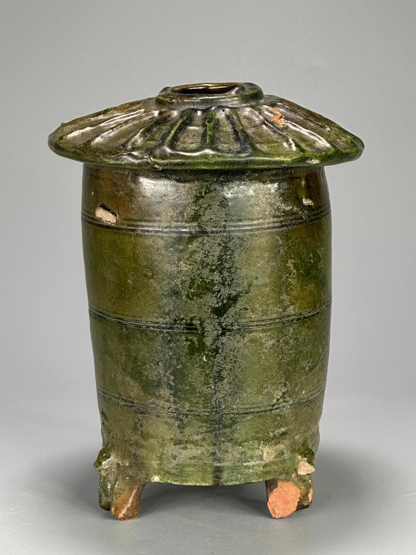 中国古代美術　東漢　漢時代　緑釉陶倉　穀倉形器　三足　出土古陶　唐物　古物保証