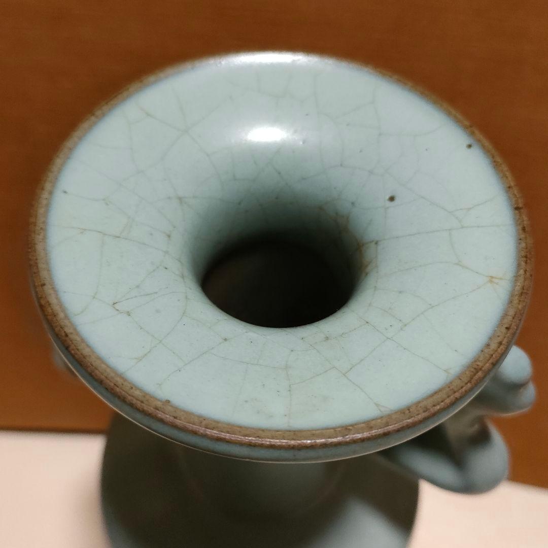 Q*t様 中国美術　月白釉　時代物　アンティーク　双耳花入　花瓶　仿汝窯　清朝