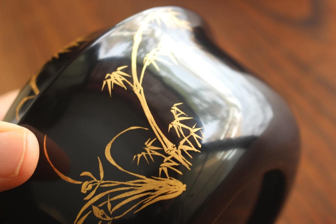 時代逸品！端正な時代黒漆に極上菊蘭蒔絵の映える四つ椀（検懐石道具蒔絵椀茶道具