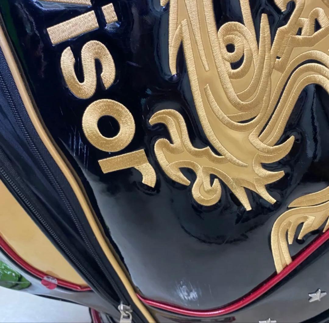 advisor ロゴ入 龍デザイン エナメルキャディバッグ 黒金 中古