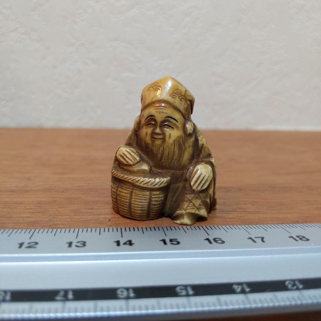 時代提物 七福神根付 天然素材 【寿老人】高さ約3.7cm 重さ約22ｇ縁起物