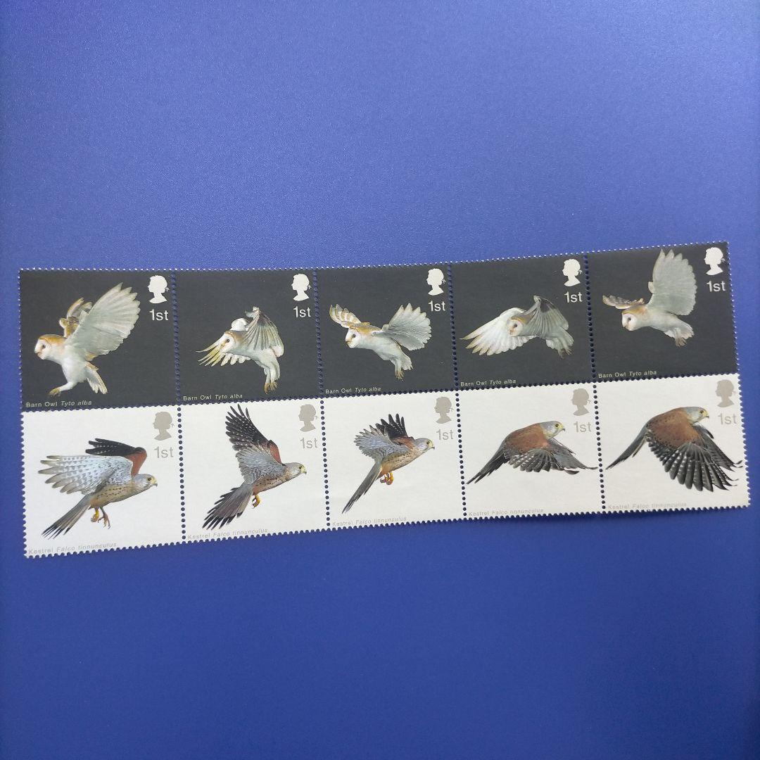 4232 外国切手 イギリス 2003年 猛禽類 フクロウとハヤブサ 10連刷