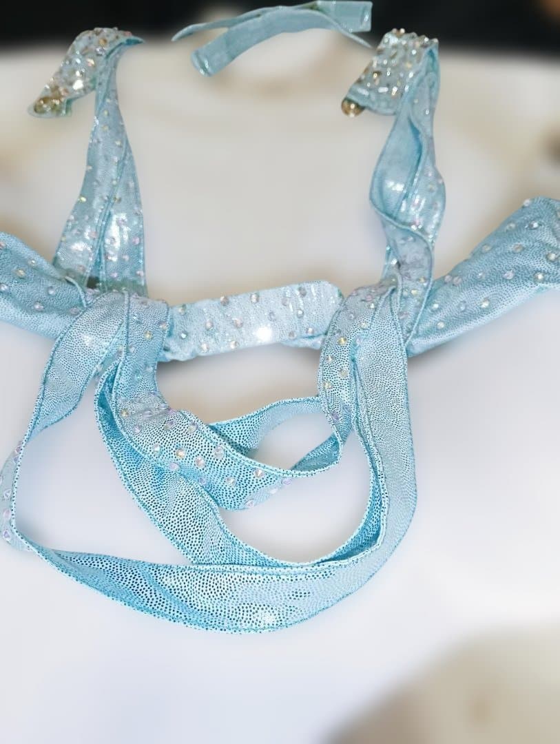 【新品Sale】エジプト製ベリーダンス セットアップ 水色 フリンジ