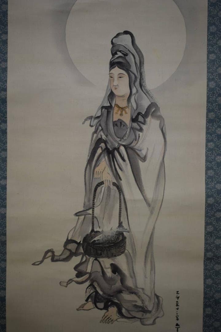 真作/石井金陵/魚観音像図/布袋屋掛軸HE-481