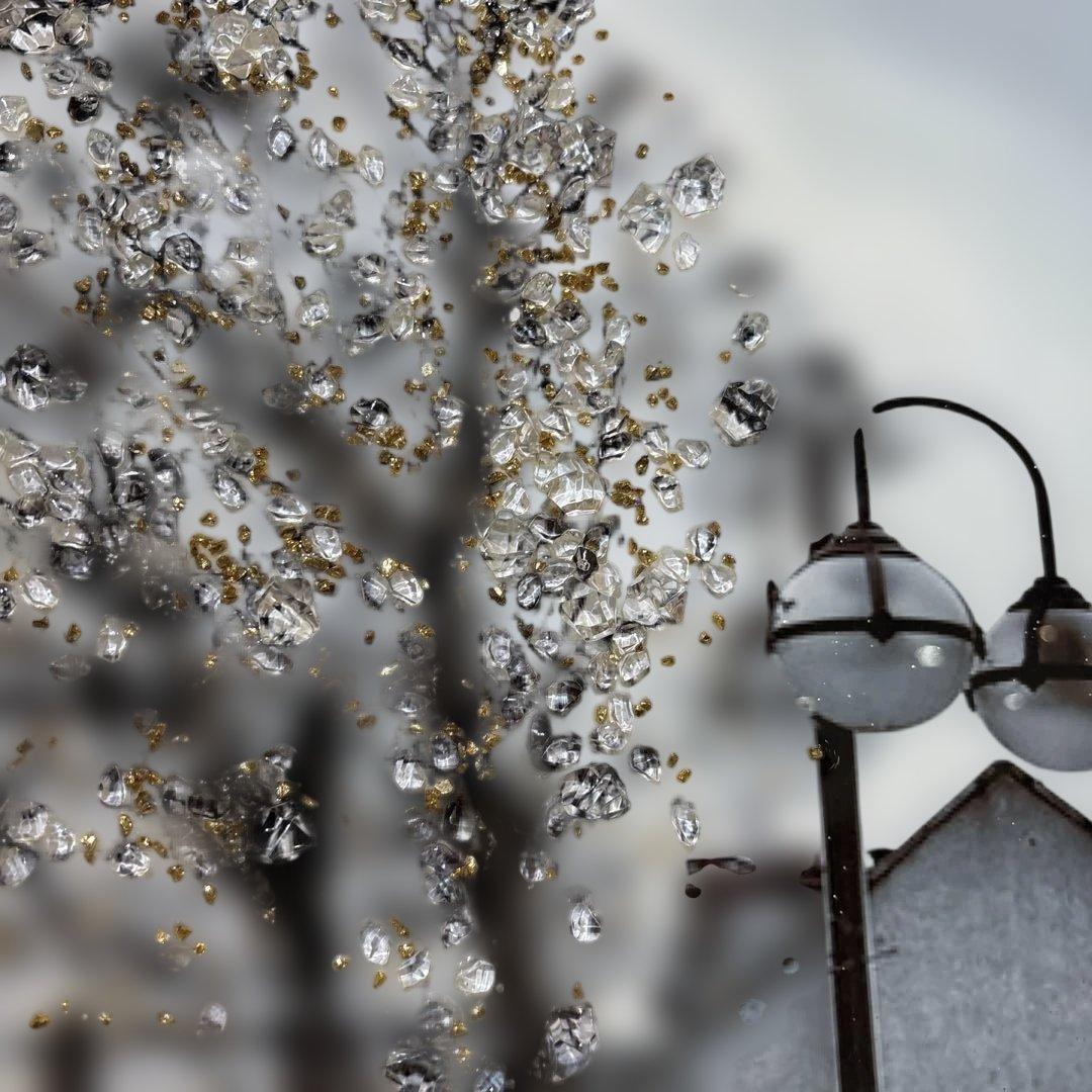 金色のレトロカーと都市風景のアート