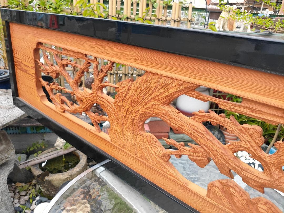 《引取り限定》高級欄間☆松竹梅☆透かし彫り工芸1845x30x380☆木彫り彫刻