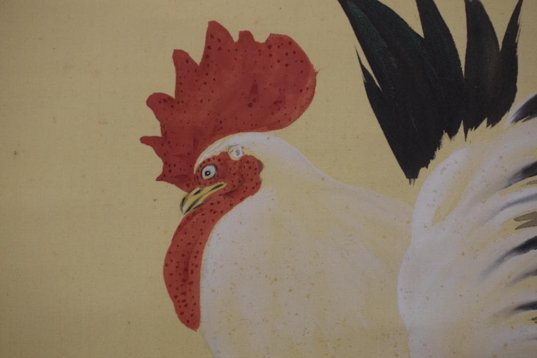 【真作】長崎光陽/双鶏之図/チャボ図/掛軸☆宝船☆Z-611