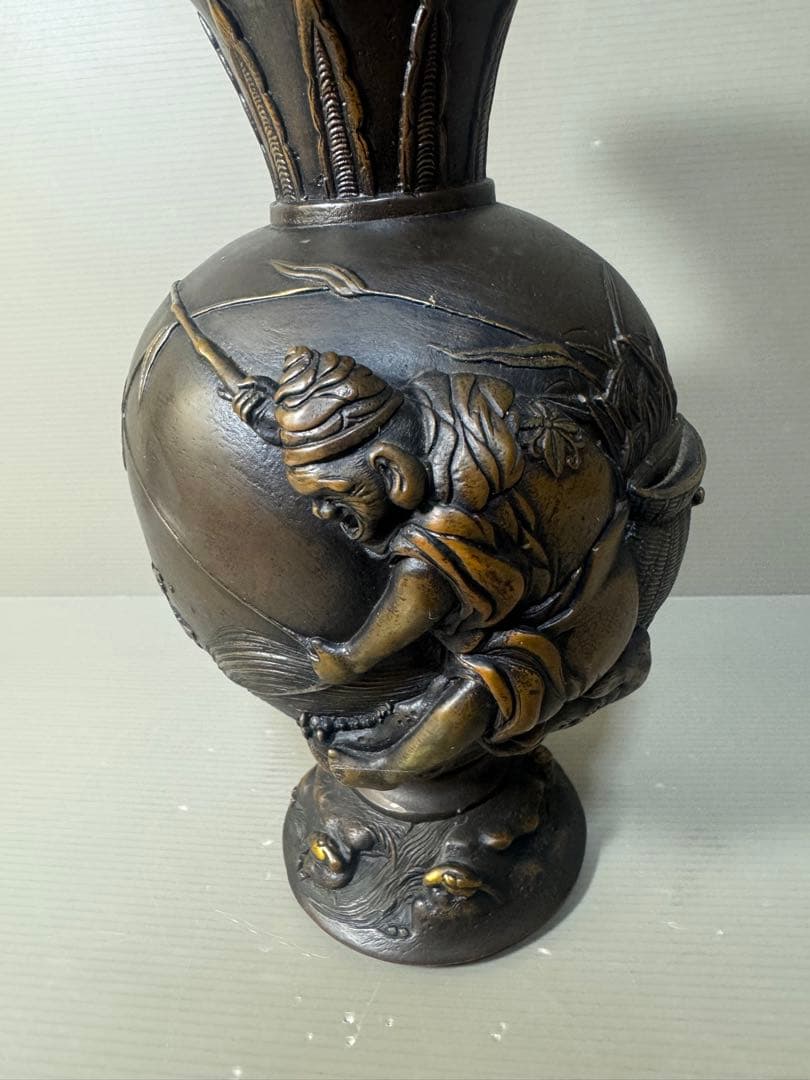 2647 古銅　エビス　花瓶　時代物