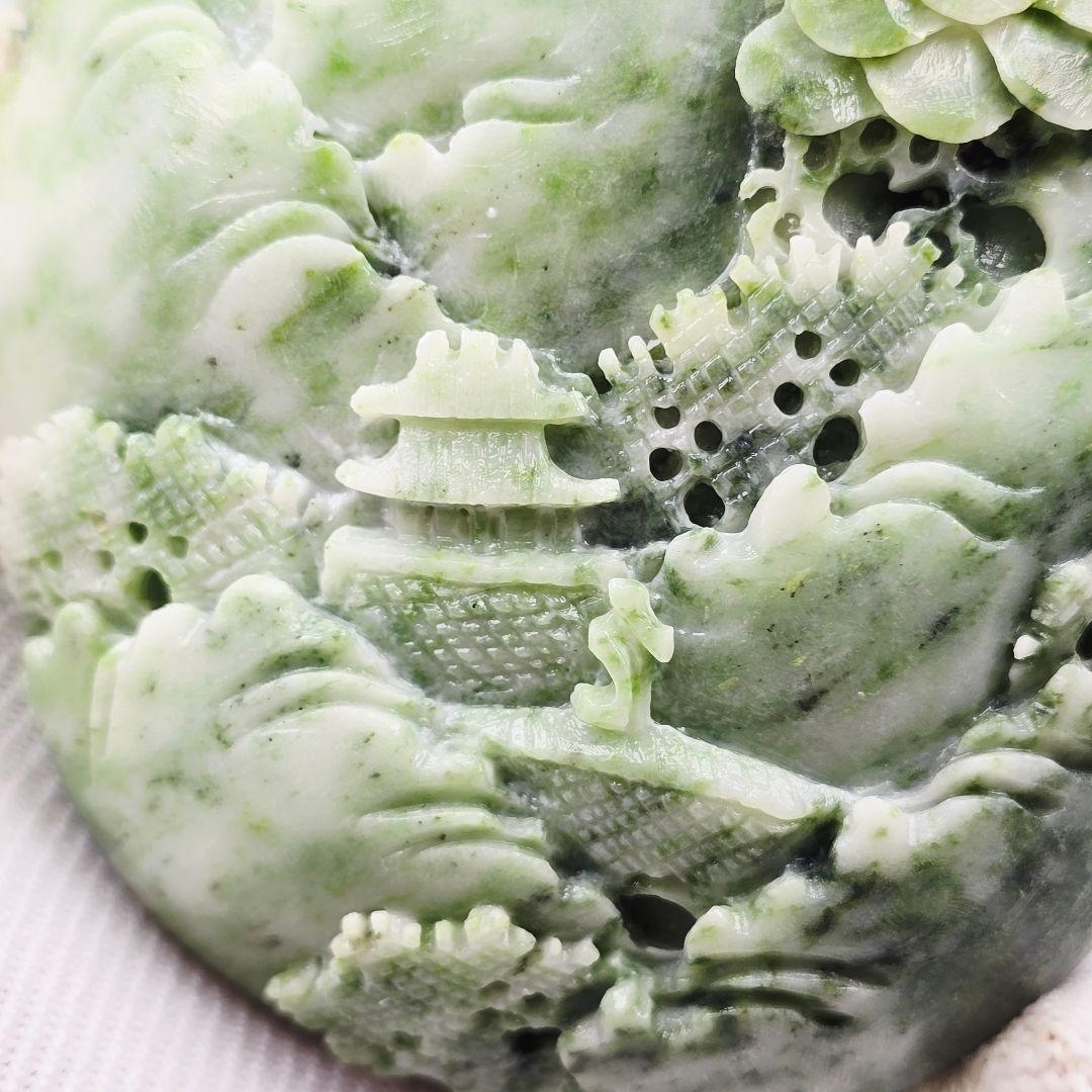 中国古美術 天然石 翡翠 碧玉 手彫 深山訪友紋 超大型玉掛飾 置物 根付 激安