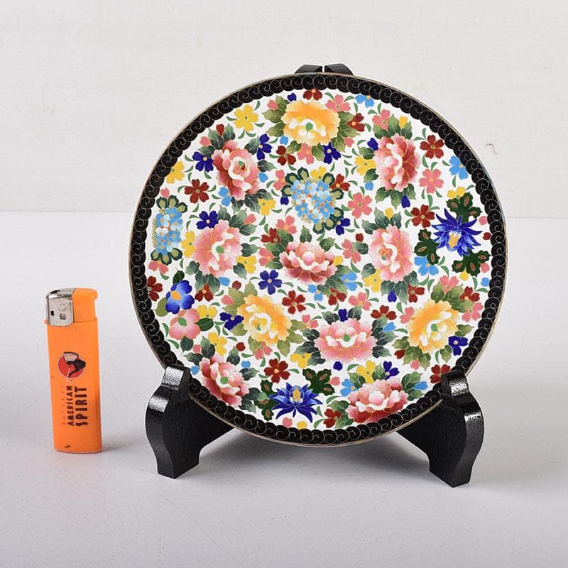 七宝焼　京七宝　錦雲軒　稲葉造　万華友禅文　飾皿　皿立付　共箱　V　R8029