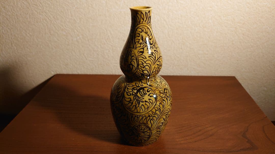 古九谷　九谷焼　徳利　花入　蔵出し　江戸期　角福　黄釉　１客