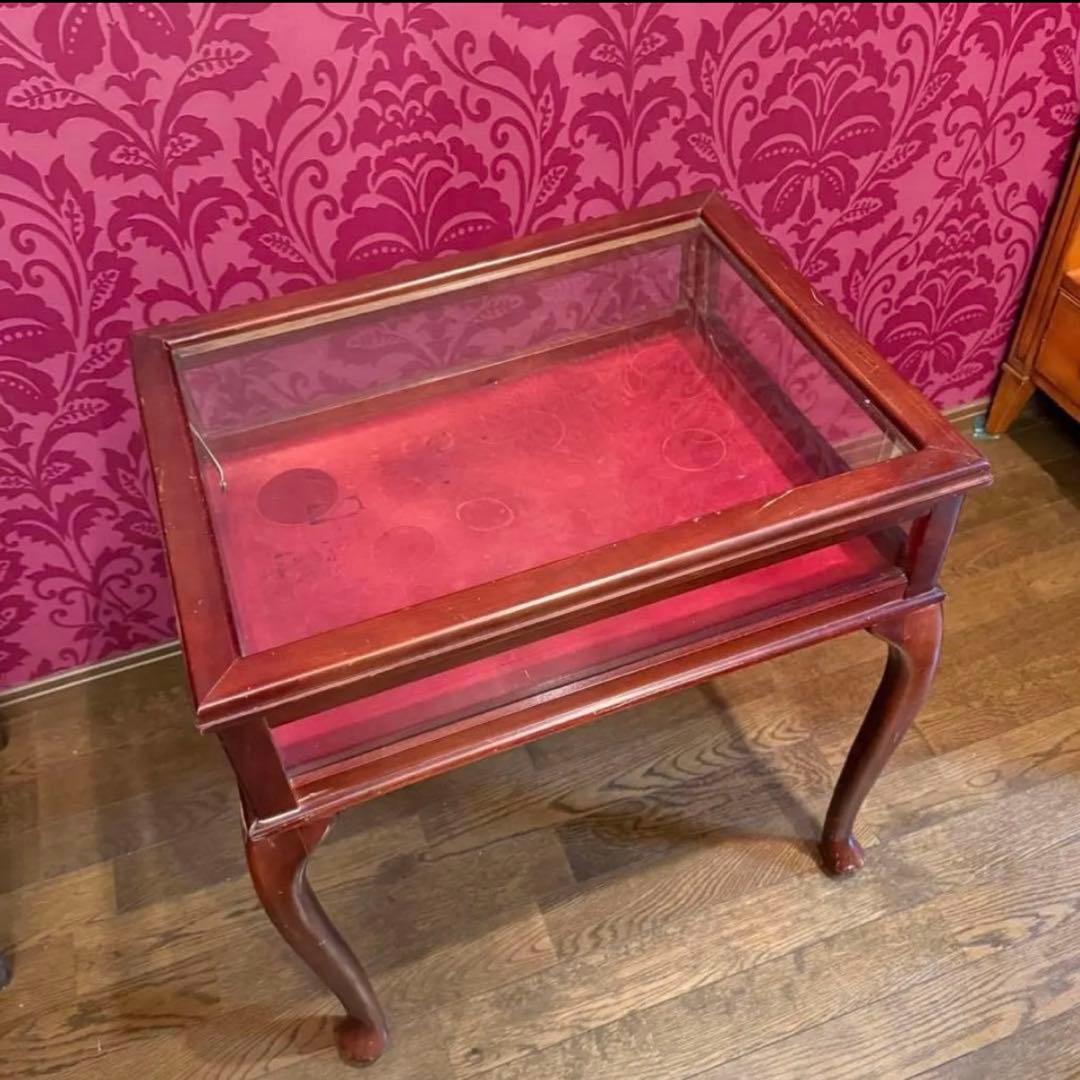 処分価格　木製　ガラス蓋付　ディスプレイテーブル　キャビネット　ショーケース