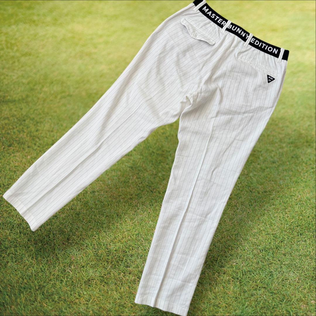 リネン素材　マスターバニー　パンツ　L〜XL相当 白　黒　ストライプ　タック入