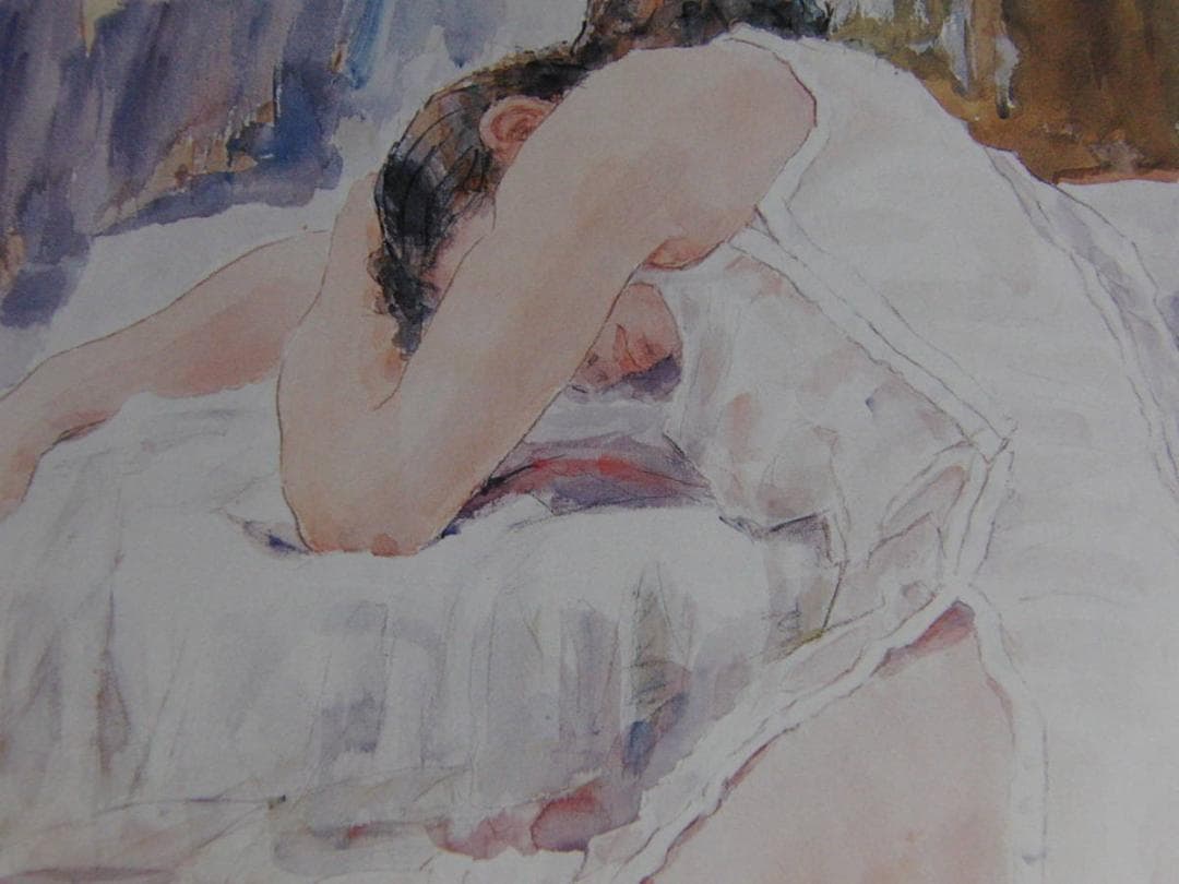 真壁輝男、【まどろみ】、希少な額装用画集より、新品額装付