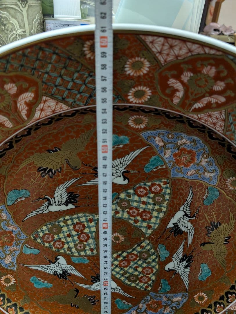 鳥鶴デザインの印籠大皿山徳窯