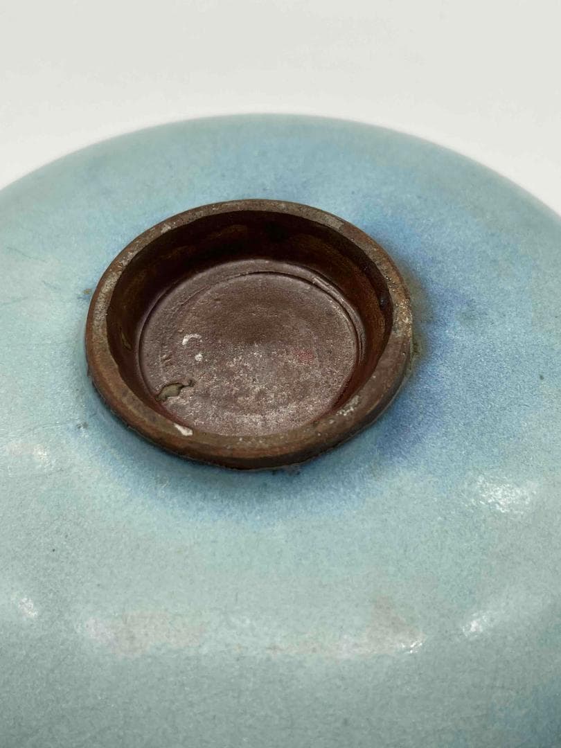 宋時代　青磁 鈞窯青釉飛紫紅斑盤　【旧家蔵出し】　窯変釉　辰砂皿(E-93)