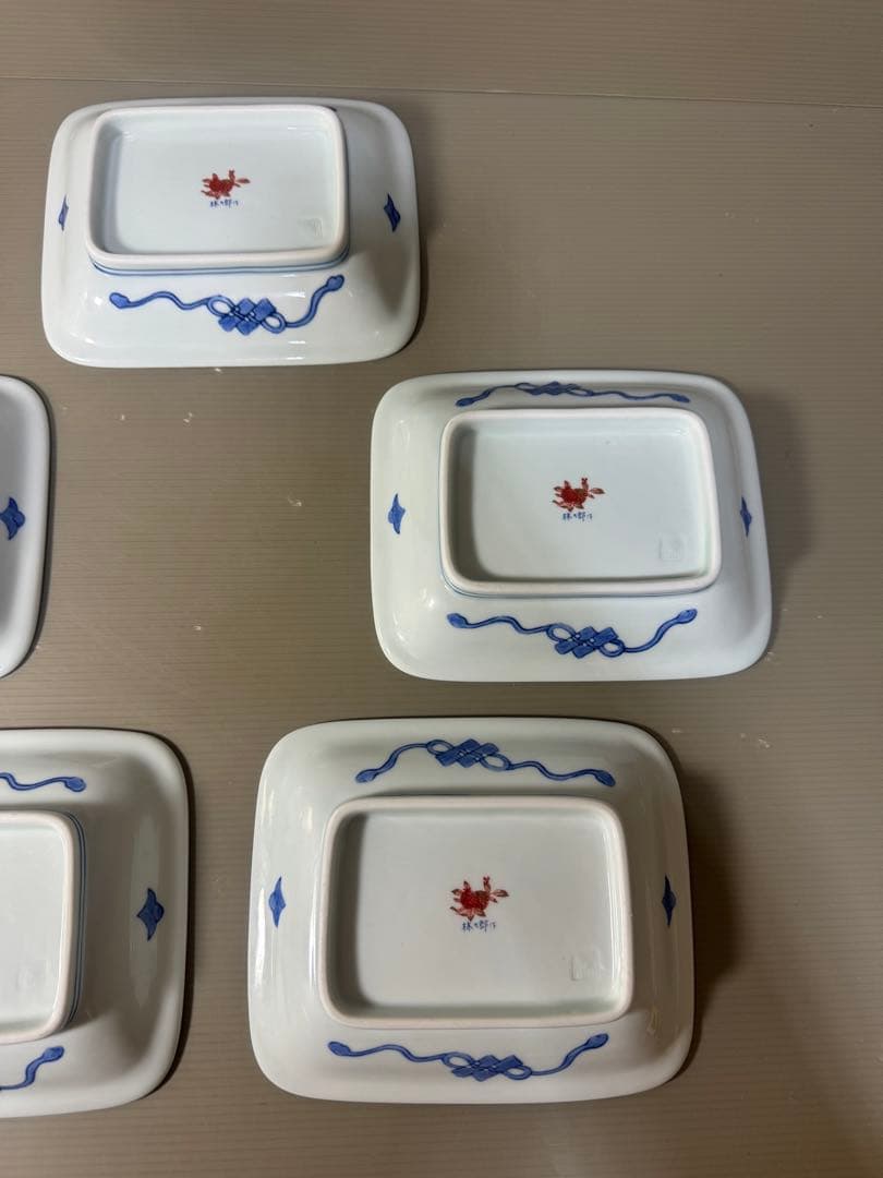 2367 林九郎窯 古伊万里風 青海波地紋雪輪 銘々皿５枚組 波佐見焼　未使用