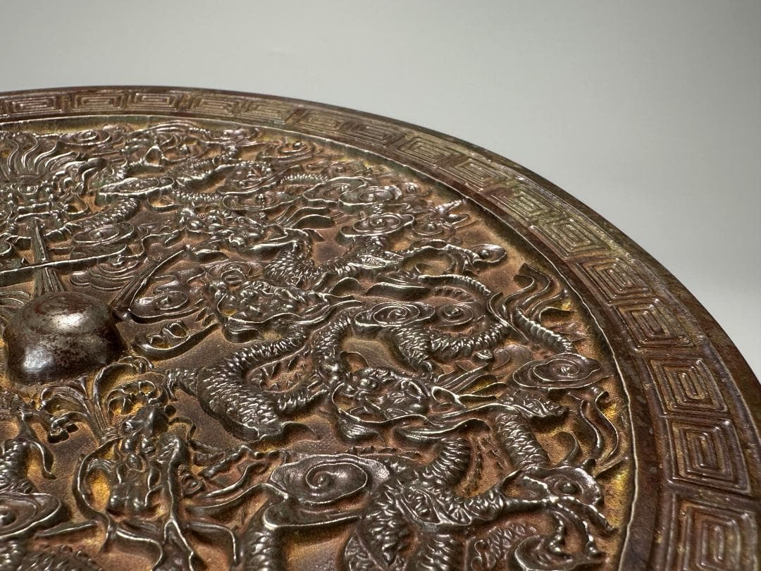 25.10.7-2 銅製　龍文銅鏡　唐鏡　唐物　時代　中国