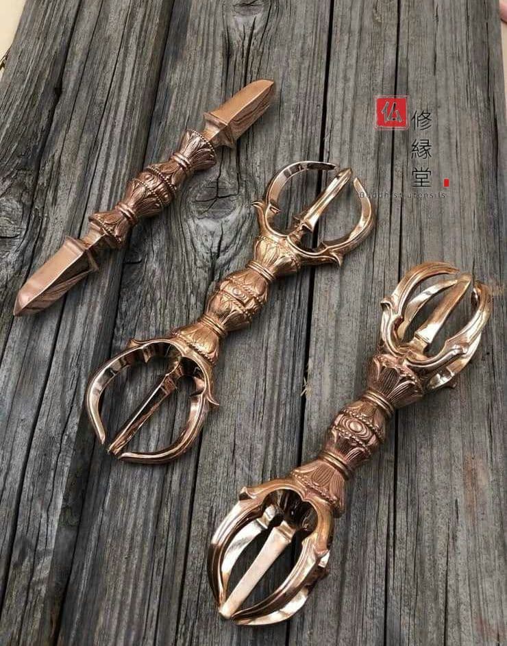 密教法具 真言宗 金剛杵セット （大）独鈷杵·三鈷杵·五鈷杵 法器 真鍮製