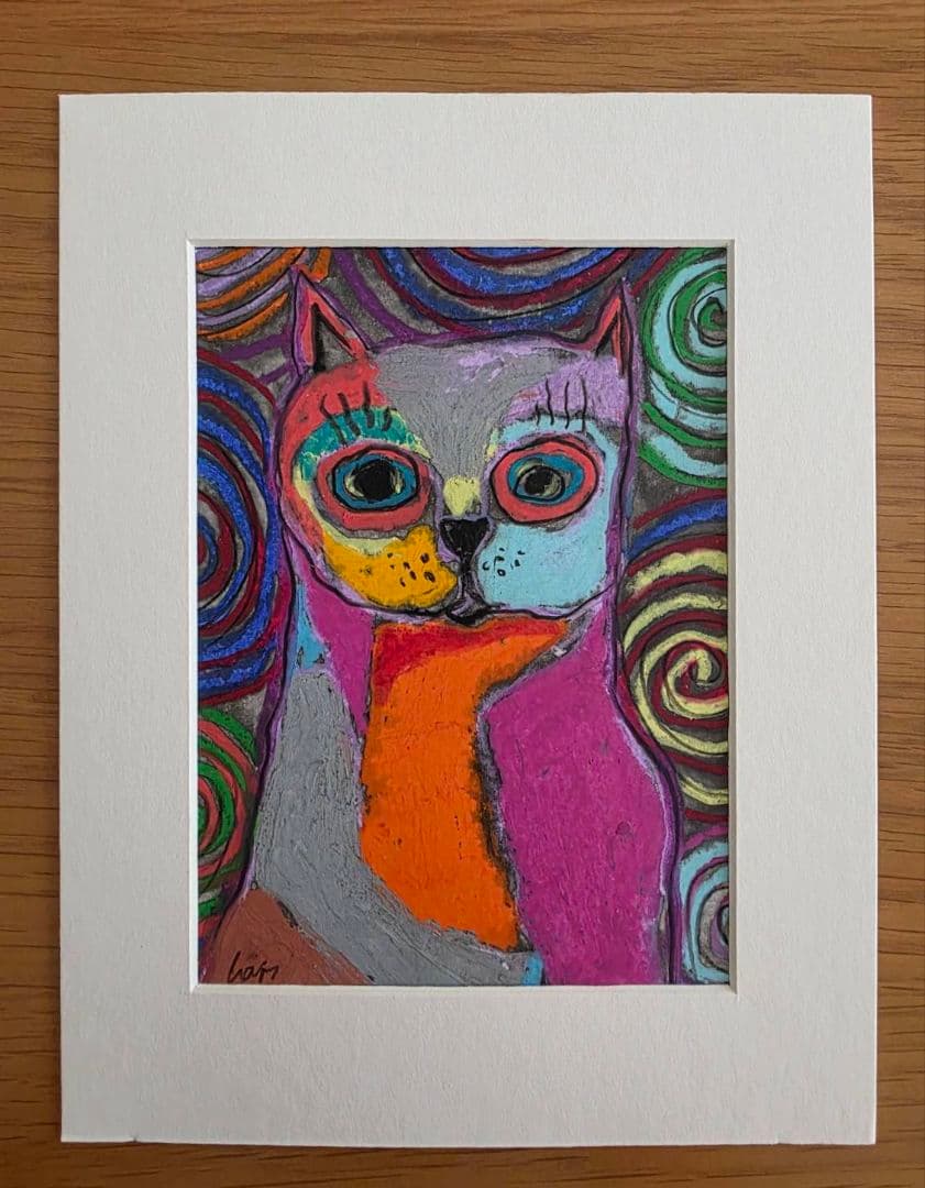 猫のパステル画（サイン入り）